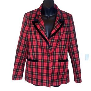 Maje blazer vanty plaid peak lapel red sz 40 academia preppy schoolgirl Scottish